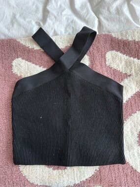 Quince Black Ribbed Cross-Strap Crop Top